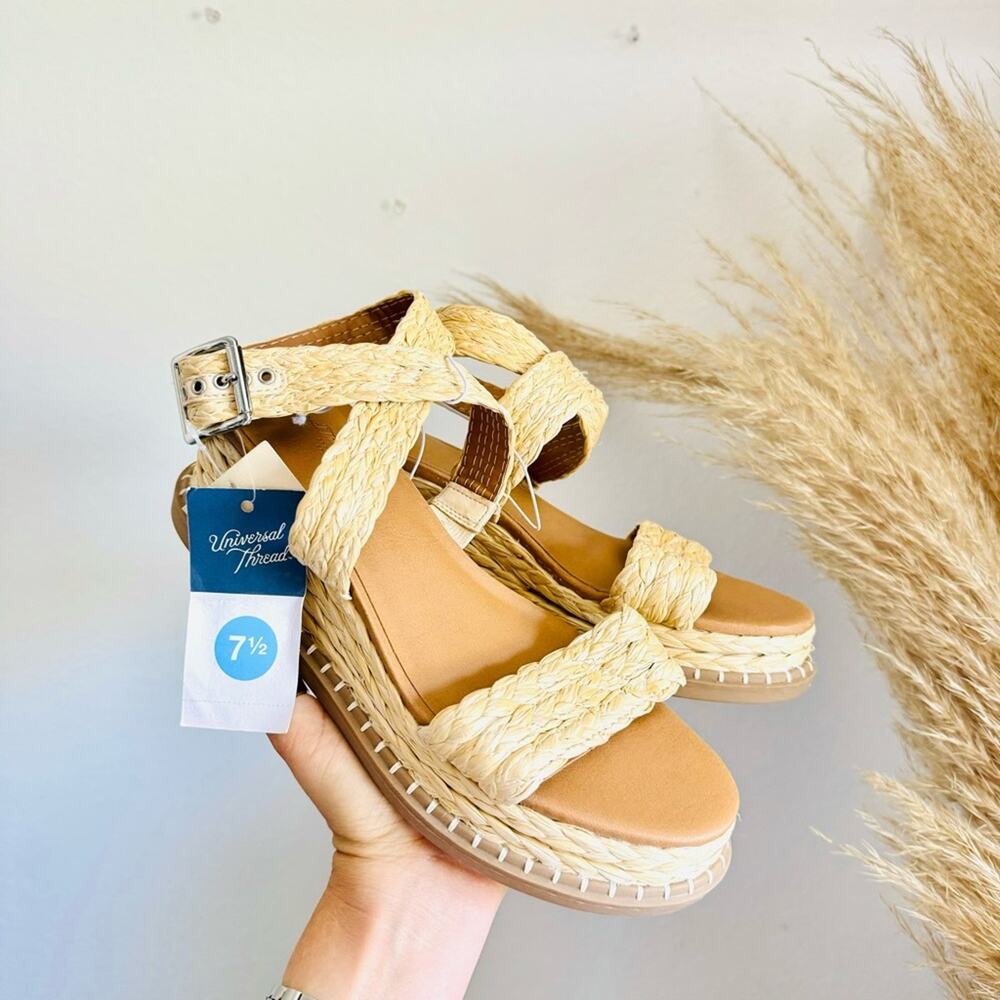 NEW TARGET UNIVERSAL THREAD White Beige Platform Wedge Heel Sandals Slides 7.5 - Picture 5 of 11